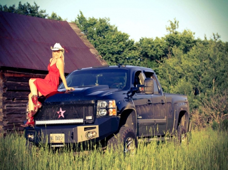 Cowgirl Daisy - women, fun, girls, models, female, hat, gm, cowgirls, hats, model, western, style, truck, fashion, boots, trucks, blondes, ranch