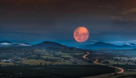 Super Moon - moon, mountains, nature, night