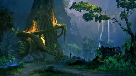 Elder Scrolls - forest, landscape, magic, video game, waterfall, fantasy