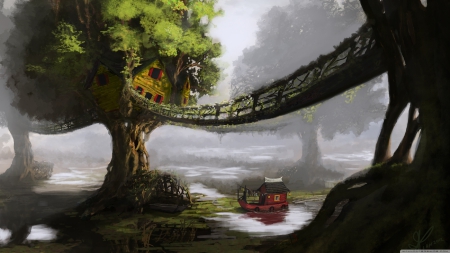 treehouse - tree, house, bridge, boat