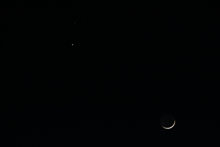 Crescent moon with Venus and Mars - space, moon, planets, constellation