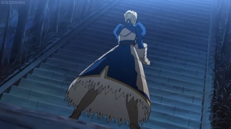 Stair Way - saber, beauty, nice, female, standing, knight, anime girl, armor, pretty, anime, lovley, scene, girl, night, fate stay night, stand, stair, beautiful, staircase, sweet, dress