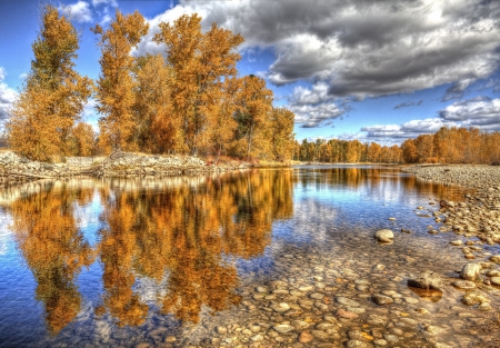 *** - nature, sky, trees, river