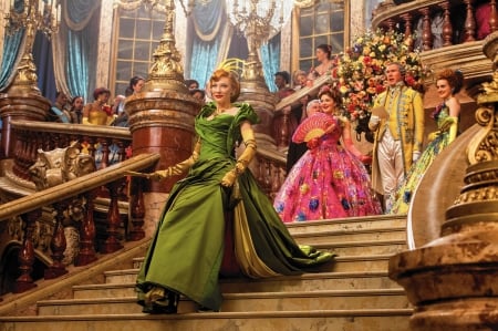 Cinderella (2015) - pink, actress, cate blanchett, yellow, dress, fantasy, movie, lady tremaine, woman, disney, green