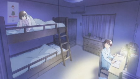 Ur Light 2 Bright - transgender, anime, female, night, light, shuuichi, boy, male, short hair, bed, maho nitori, shuuichi nitori, wandering son, anime girl, nitori maho, girl, table, brown hair, bedroom, desk, nitori, nitori shuuichi