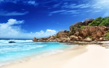 Seychelles Beach - oceans, nature, tropical, blue, beaches, seychelles, rocks