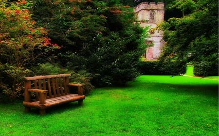 Saint Peters Stourton - green, bench, house