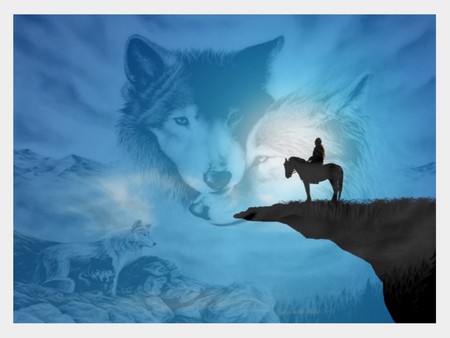 dream - wolf, sky, dream, blue