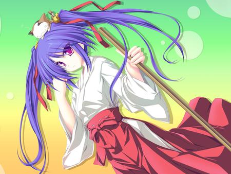 Shrine Maiden - anime girl, shrine maiden, miko, cat