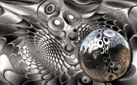 Silver Ball - shiny, abstract, silver, ball, wallpaper