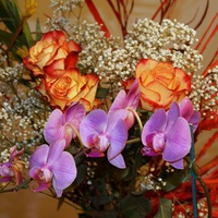 Orange Red Roses and Orchids