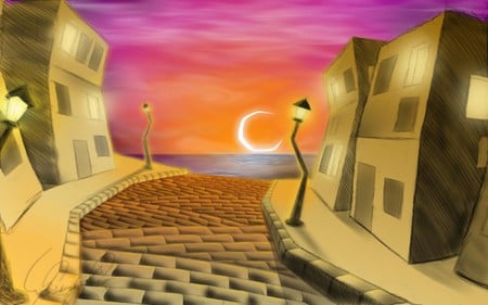 Angled Beach Town  - 3d, fantasy, abstract