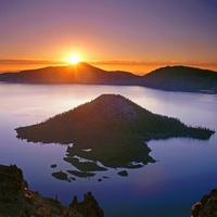 Sunrise Over Crater Lake and Wizard Island Crater Lake National Park Oregon