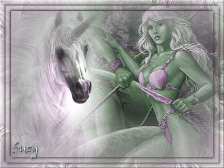 the fairy and the unicorn - fantasy, faery, horse