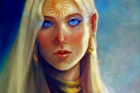 Order of the Sun - tattoo, women, magic, blue eyes, fantasy, blonde