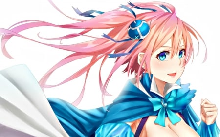 Girl - white, girl, pink, shijiu, blue, anime, chain chronicle, manga