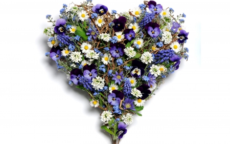 Heart - white, heart, blue, green, valentine, mother, flower, day