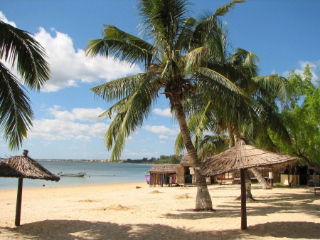 Ifaty Beach, Madagascar - sand, water, palms, sea, cabin, sunshine