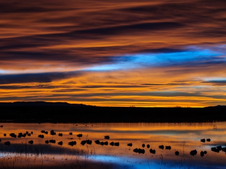 Sunset Reflection - sunset, mountain, reflection, clouds