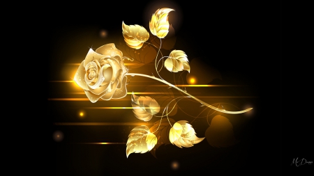 Golden Rose - gold, jewel, flowers, glow, lights, rose, floral, golden, shine