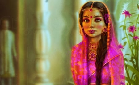 Malala - bride, beautiful, indian, serene, girl, saree, pink, cg, fantasy, digital, woman, exotic, art