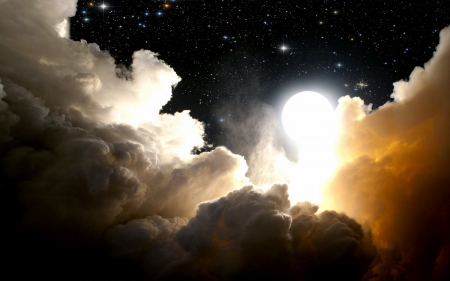 Amazing Night Sky - clouds, moons, nature, night, stars, darkness, sky