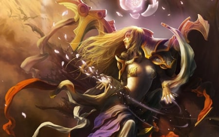 Fantasy girl - sword, fantasy, yellow, sorceress, girl, woman