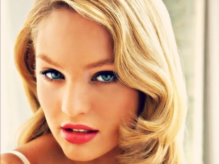 Candice Swanepoel - face, red, model, blonde, blue eyes, girl, woman, candice swanepoel