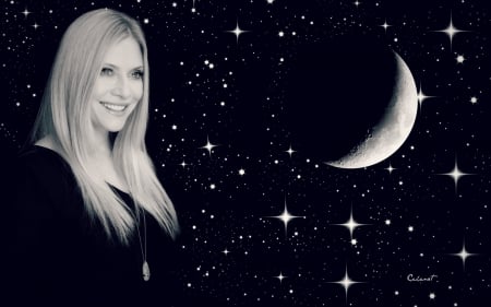 Emily Procter - black, actress, blonde, dark, stars, emily procter, by cehenot, girl, night, luna, white, moon, woman