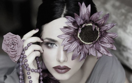 Flower Girl - beauty, people, soft, photography, fashion, black, white, purple, cool