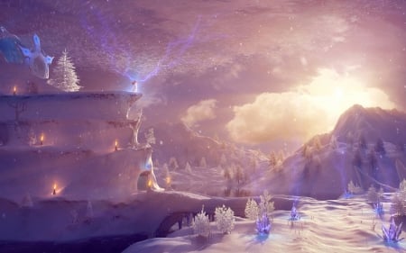 Snow Queen realm - fantasy, winter, queen, realm, snow, art, pink, luminos