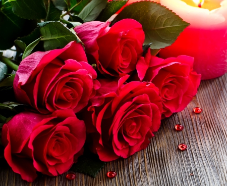 ♥ Roses ♥ - roses, red, gems, candle, Valentines Day, Valentine, Valentines