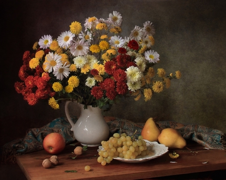 Still Life - amazing, flowers, still life, fruit