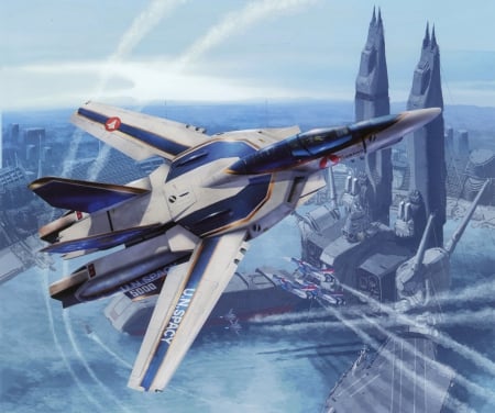 Robotech - city, macross, robotech, jet