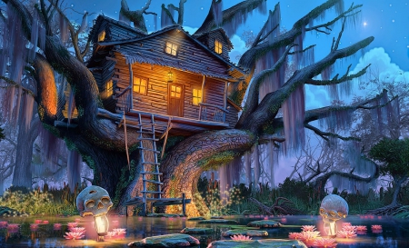 Priestess Hut - hut, tree, voodoo, swamp