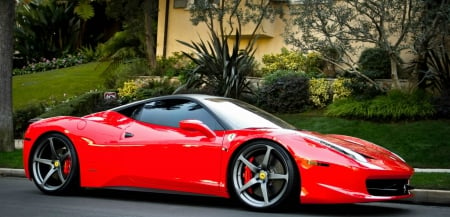 Ferrari - rear engine, custom wheels, red, sports car