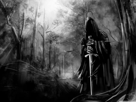 grim reaper - reaper, sword, forest, grim