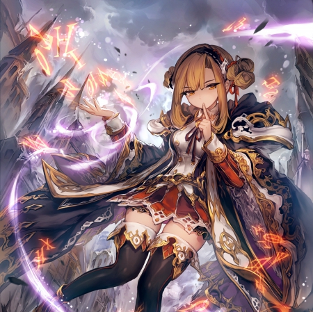 Bahamut - nice, beauty, sky, female, hot, magic, blond, anime girl, fire, fantasy, gorgeous, pretty, blonde hair, sinister, anime, splendid, moon, sexy, girl, long hair, lovely, cg, hd, beautiful, sweet, awesome, serious, blaze, dress, blonde