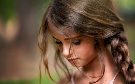 Little girl - braid, sad, girl, little