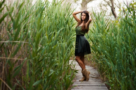 Cornfield - cornfield, boots, cowgirl, dress