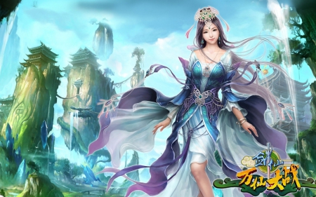 Fantasy girl - game, fantasy, blue, woman, green, girl, asian