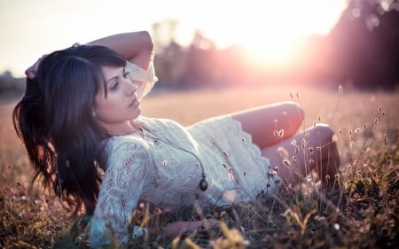 Sensual woman - woman, beauty, sexy, photography, sensual, summer, field, model, beautiful