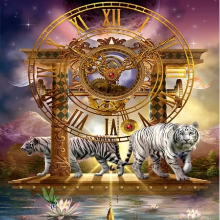 MAGICAL MOMENT IN TIME - CATS, SKY, MOONS, MAGICAL, TIME, STARS, TIGERS