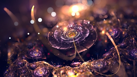 3d Flower - flower, drops, sunset, abstract