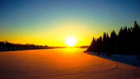 Sunrise over Frozen Lake