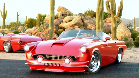 1955 Customized Ford Thunderbird - Cars, 1955, Red, Thunderbird