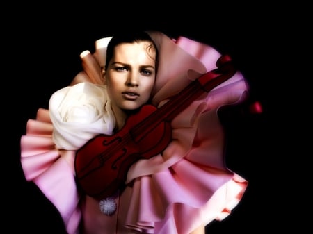 Bette Franke - white, pink, black, violin, model, girl, bette franke, woman