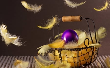 Easter Egg - easter, feather, egg, basket, holidays