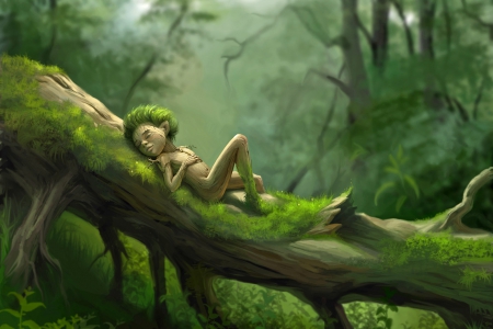 Rest in Her Arms - elf, fantasy, magic, forest, elemental