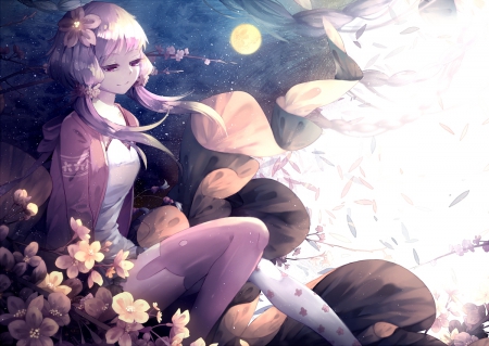 âœ½ âœ½ Cherry Blossoms - nice, beauty, female, yukari, twintail, anime girl, pretty, anime, blouse, twin tail, girl, twintails, long hair, pink hair, yuzuki, lovely, twin tails, vocaloid, beautiful, pink, blossom, sweet, vocaloidds, dress, flower